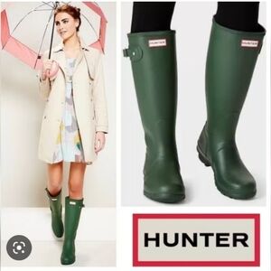 Hunter ORIGINAL TALL MATTE FOREST GREEN WELLIES WELLINGTON RUBBER rain boots NEW
